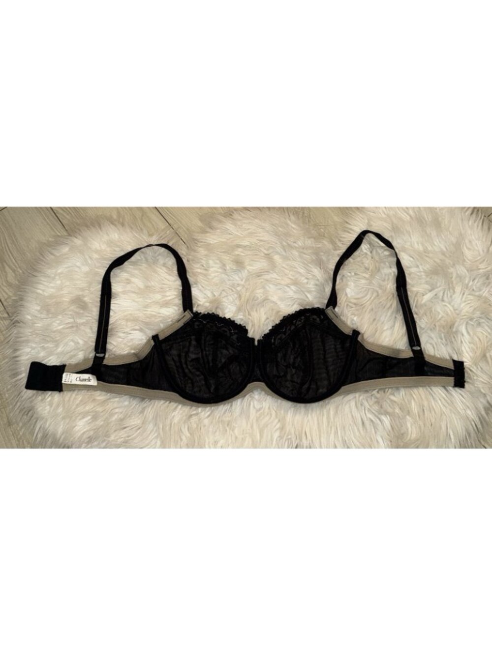 Chantelle 2995 Mesh Sheer Unlined Bra with Braid UW Striped Womens 32DD Black - Picture 5 of 6
